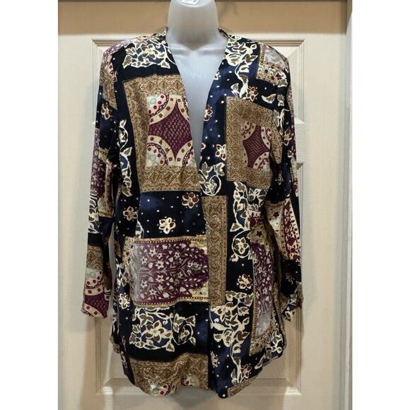 Blair Boutique Button Jacket Long Sleeve Maroon Green Geometric Design SZ 18 - Picture 1 of 8